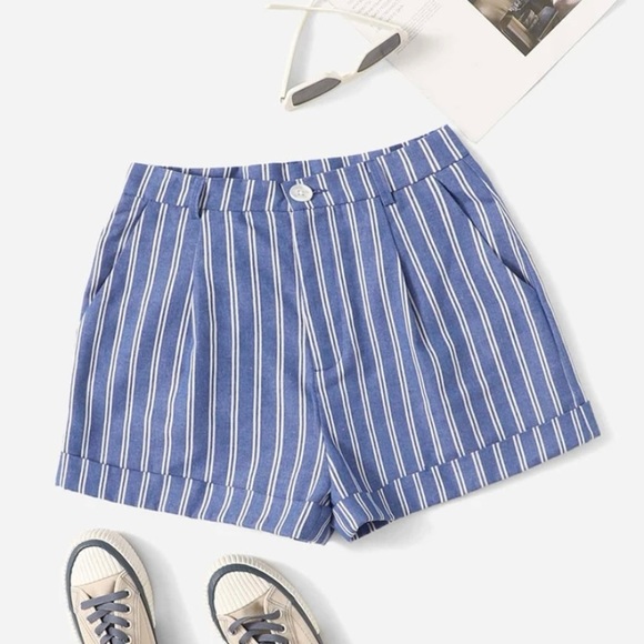 Pants - Striped print slant pocket shorts.